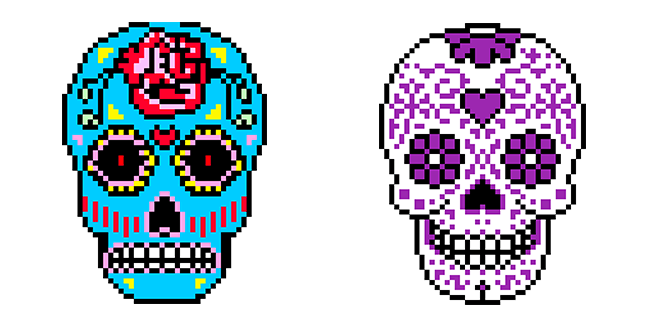 Blue & Purple Skull Calacas Pixel Cursor