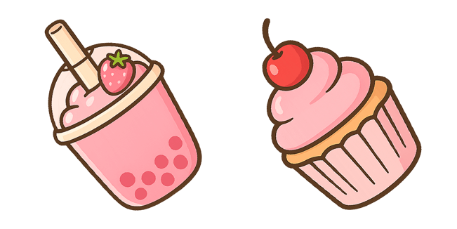 Pinky Boba Tea & Cupcake Cursor