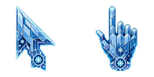 Ice Crystal Arrow & Frost Hand Pixel Cursor