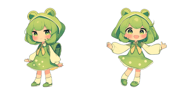 Chibi Frog Hoodie Anime Girl Cursor