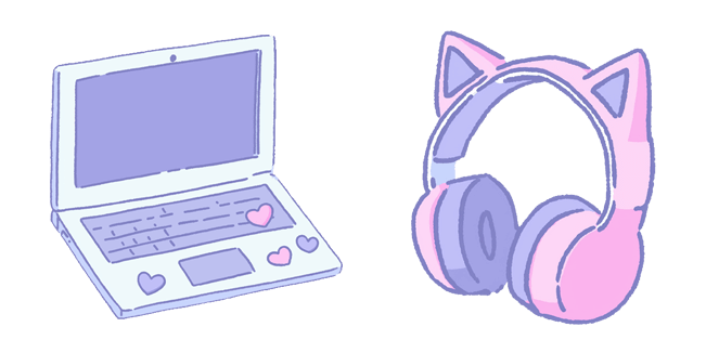 Kawaii Pastel Laptop & Cat Ear Headphones Cursor