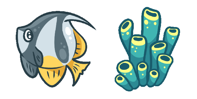 Aqua Angelfish & Blue Tubular Sponge Animated Cursor