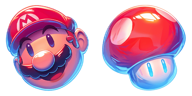 Neon Glow Super Mario Head & Super Mushroom Cursor