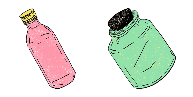 Handdrawn Pink Bottle & Green Glass Jar Cursor