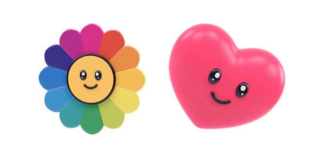 Smiling Rainbow Flower & Red Heart 3D Cursor
