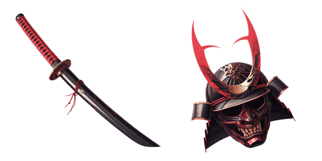 Stunning Black Katana & Samurai Kabuto Helmet Cursor