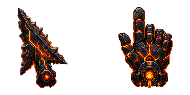 Lava Stone Arrow & Magma Hand Pixel Cursor