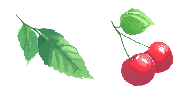 Green Leaf & Red Cherries Watercolor Cursor