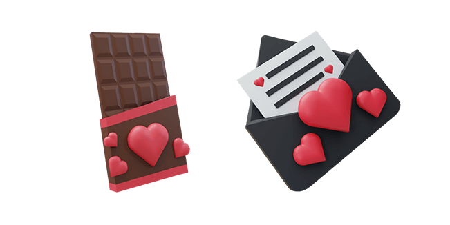 Valentine Chocolate & Love Letter 3D Cursor