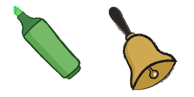 Green Text Marker & Golden School Bell Animated Cursor
