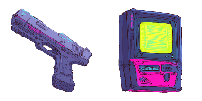 Retro Futuristic Weapon & Computer Sketch Cursor