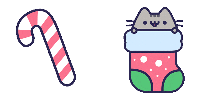 Christmas Pusheen in Stocking & Candy Cane Animated Cursor