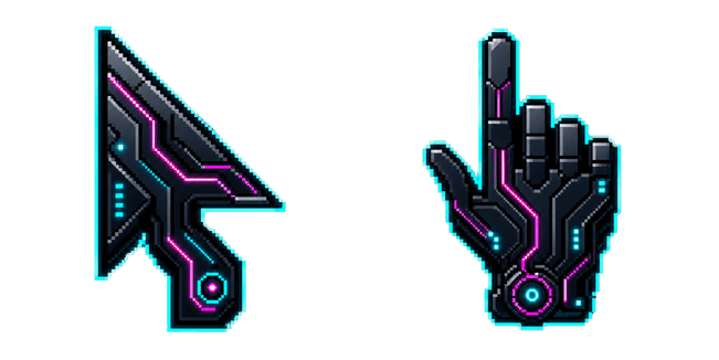 Neon Tech Arrow & Hand Pixel Cursor