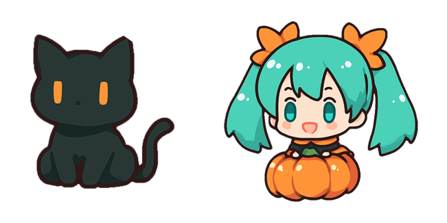 Halloween Miku in Pumpkin & Black Cat Cursor