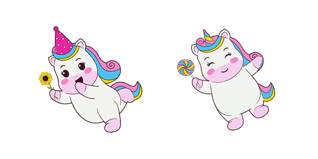 Cute Unicorn with Flower & Cute Unicorn with Lollipop Cursor