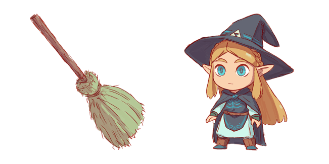 Chibi Zelda & Witch Broom Halloween Cursor