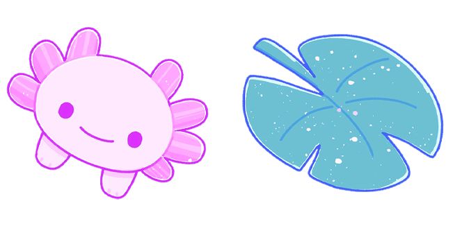 Kawaii Pink Axolotl & Blue Lily Pad Cursor