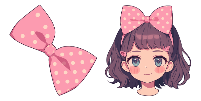 Dotted Pink Bow & Cute Girl Cursor
