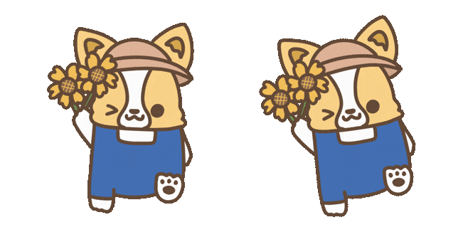 Cute Corgi Dog with Flowers Animated Cursor