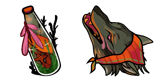 Cottagecore Bottle & Wolf Animated Cursor
