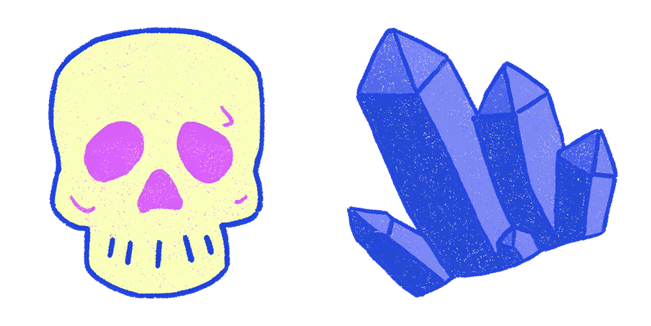 Sketched Pastel Skull & Blue Crystal Cluster Cursor