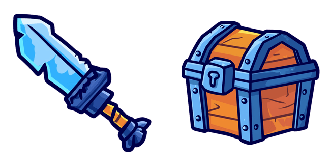 Cartoon Ice Sword & Treasure Chest Cursor