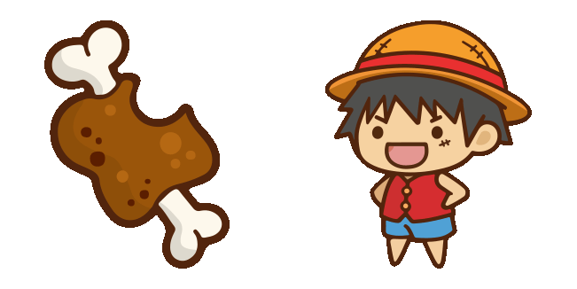 One Piece Kawaii Luffy & Meat on a Bone Animated Cursor