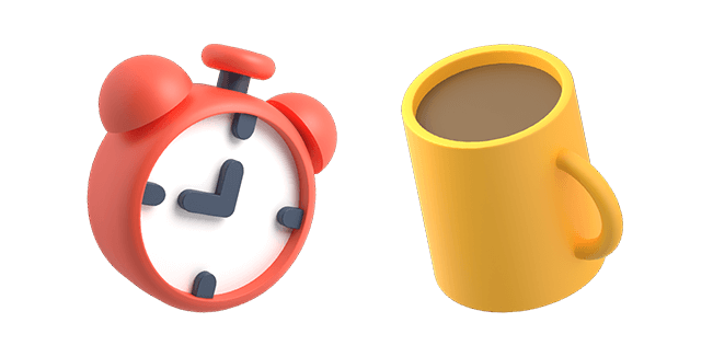 Red Alarm Clock & Orange Coffee Mug 3D Cursor