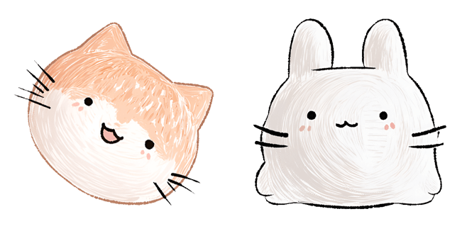 Chibi Fluffy Cat & Bunny Hand-Drawn Cursor