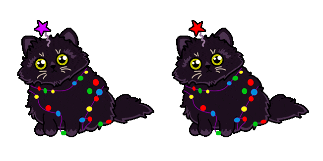 Cute Black Cat in Christmas Lights Animated Cursor