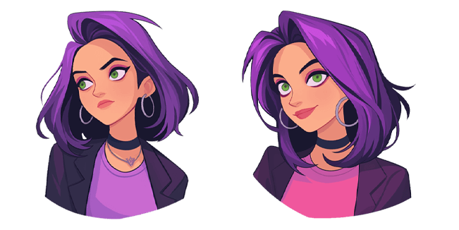 Purple Haired Baddie Girl Cartoon Style Cursor