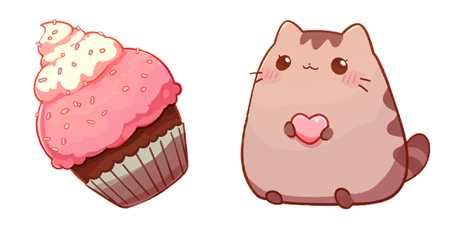 Tasty Cupcake & Lovely Cat With Heart Cursor
