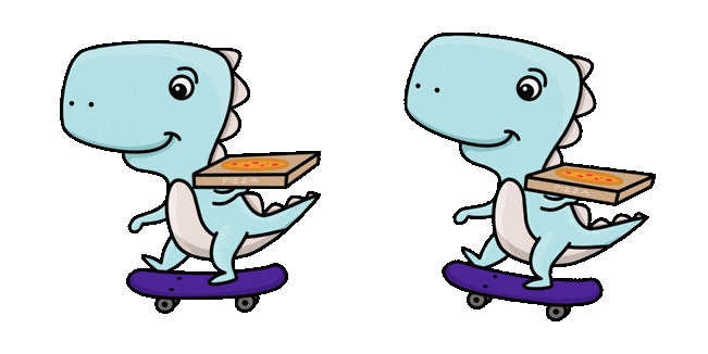 Cute Dinosaur on Skateboard & Pizza Animated Cursor