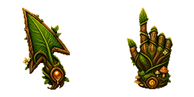Leaf Arrow & Forest Hand Pixel Cursor