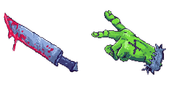 Pixel Bloody Knife & Zombie Hand Cursor