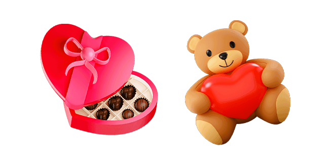 Love Chocolate Gift & Teddy Bear Holding Heart 3D Cursor