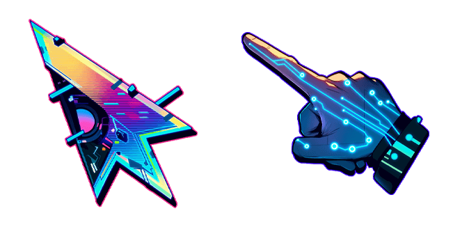 Cyberpunk Neon Arrow and Digital Hand Cursor