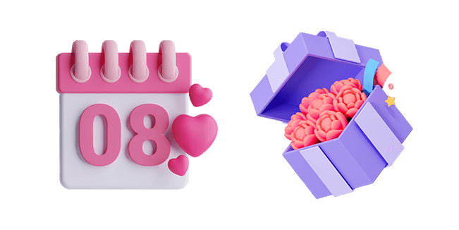 The 8th of March & Roses in Gift Box 3D Cursor
