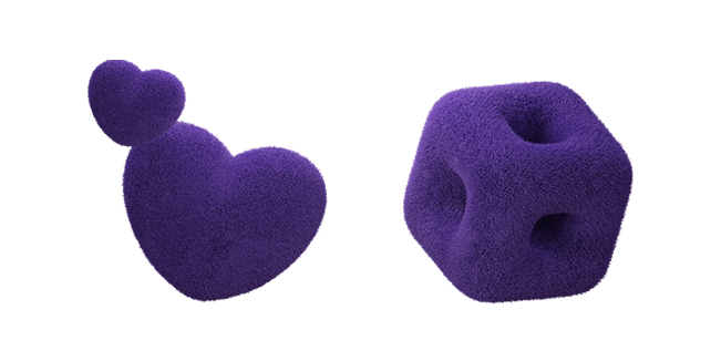 Fur Purple Hearts & Cube 3D Cursor