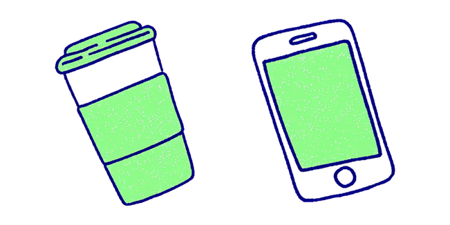 Green Coffee Cup & Smartphone Cursor
