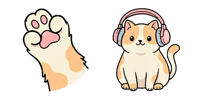Cute Cat Paw & Headphones Kitty Cursor