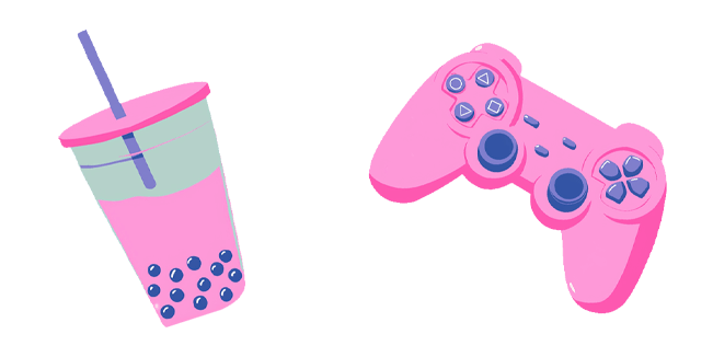 Pink Boba Drink & Game Controller Cursor