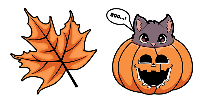Cute Cat in Pumpkin & Autumn Leaf Cursor