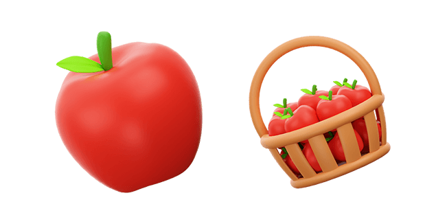 Autumn Red Apple & Bucket 3D Cursor