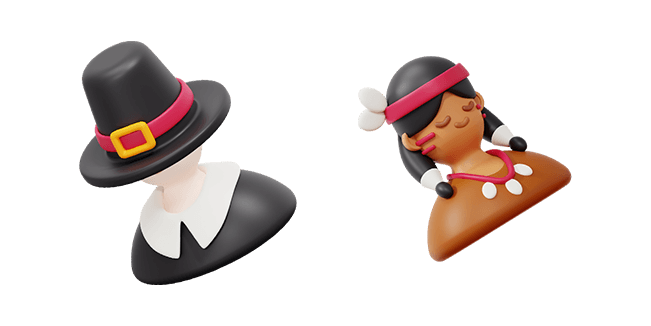 Thanksgiving Day Pilgrim & Native American 3D Cursor