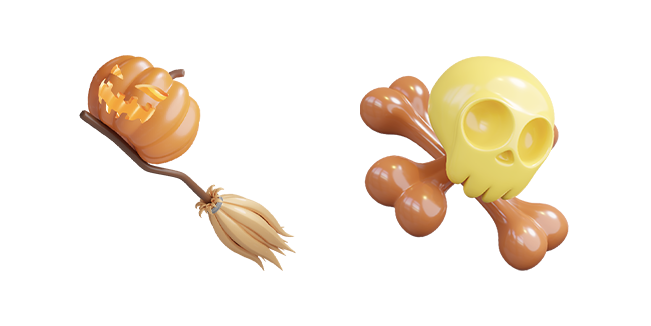 Pumpkin Riding Broom & Skull and Bones 3D Cursor
