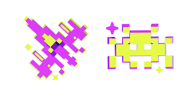 Retro Fighter Jet & Pixelated Space Alien 3D Cursor