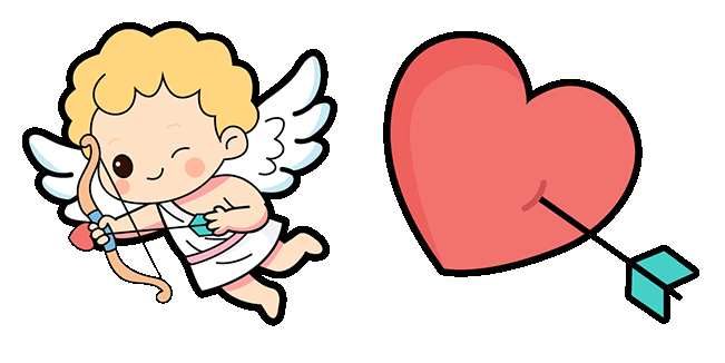 Cute Cupid with Bow & Arrow Pierced Heart Animated Cursor