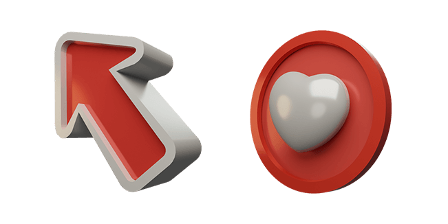 Red Arrow & White Heart 3D Cursor