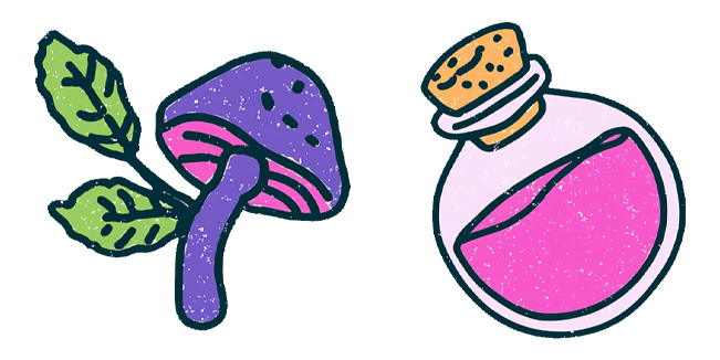 Witchy Mushroom & Pink Potion Bottle Cursor